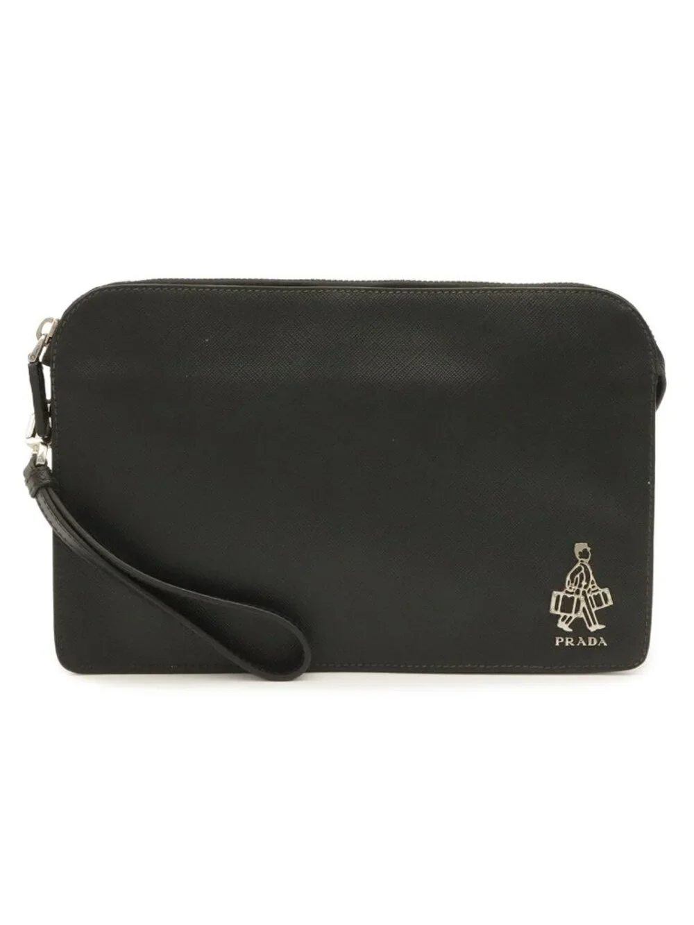 Prada Porter Collaboration Saffiano Clutch Leather Nero Black Silver